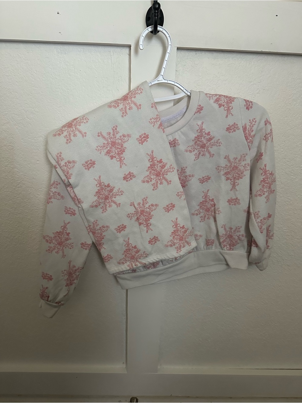Girls Cream Sweat set with Pink Floral Print